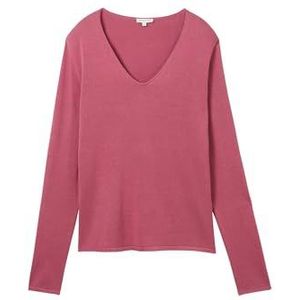 TOM TAILOR Pull basique en tricot avec col en V pour femme, 16348 - Velours rose, L