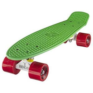 Ridge Skateboard, 55 cm, mini cruiser, retrostijl, okseleditie, volledig U-gemonteerd, groen-wit-rood