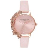 Olivia Burton OB16CB11 Analoog Quartz dameshorloge met roze leren band, Beige, Band