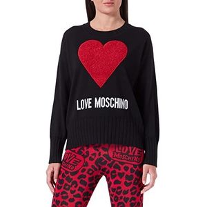 Love Moschino Dames trui met lange mouwen met Maxi Boublé Heart, zwart.