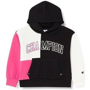 Champion Legacy Color Punch G Colorblock Ultralight Powerblend Fleece Sweatshirt à Capuche Fille, Nero/Off White/Fucsia, 13-14 ans