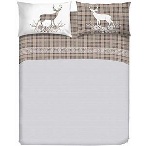 PENSIERI DELICATI Beddengoedset voor tweepersoonsbed, 100% katoen, 180 x 200 cm, met onderlaken, bovenlaken en 2 kussenslopen, Made in Italy, motief hertenruit, beige
