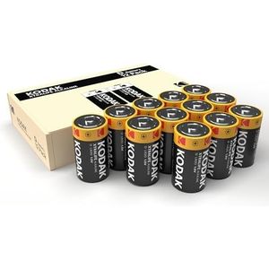 KODAK 12 stuks alkaline D-batterijen met hoge capaciteit, ideaal voor speelgoed met een hoog verbruik, zaklampen