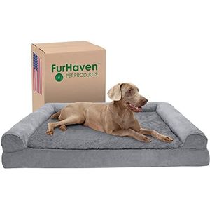 Furhaven Hondenbed van pluche en suède met verkoelend gelschuim - grijs, Jumbo Plus (maat XXL)