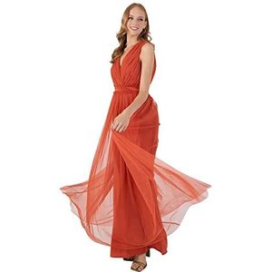 Anaya with Love Dames maxi-jurk voor dames, lange V-hals, met Frilly nep wrap voor bruiloft, gast, eindejaarsbal, bruidsmeisje, oranje, damesjurk, Kaneel