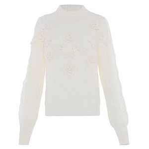 faina Pull en tricot à col haut pour femme Motif fleur tridimensionnelle Blanc Taille XL/XXL, Blanc cassé, XL