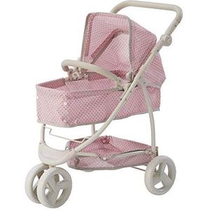 Olivia's Little World 2-in-1 converteerbare kinderwagen met intrekbare luifel, terreinwielen en verstelbare handgreep, crème en roze met grijze stippen