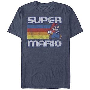 Nintendo Heren Super Mario Running Retro Stripe T-shirt, Marineblauw Heather, M