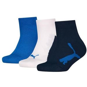 PUMA Bwt 3 paar driekwart sokken van gerecycled katoen, uniseks, voor kinderen, marineblauw/wit/sterk blauw, 23-26 EU, Marineblauw/wit/sterk blauw