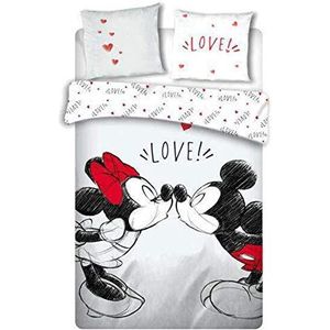 Disney dekbedovertrek Mickey & Minnie 240 x 220 cm wit/rood