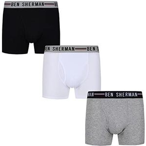 Ben Sherman Chase Boxershorts set van 3 stuks, zwart/wit/grijs met sleutelgat aan de voorkant, van zacht katoen met elastische band, comfortabel en ademend ondergoed, wit, grijs, zwart gemêleerd, L, wit, grijs, zwart gemêleerd