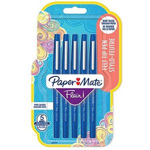Paper Mate 2028647 Flair pen, medium punt, 1,1 mm, blauw, 5 stuks