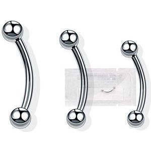 WARRIOR Steriele piercing banaan, wenkbrauwen, cirkelvormig/gebogen barbell, tragus, helix, kraakbeen, oor van chirurgisch staal, 316L, titanium, piercing 16G (1,2 mm) PMS-001/PTM-001, Titanium