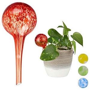 Relaxdays 2 stuks gedoseerde irrigatieballen voor planten en bloemen, irrigatiehulp voor kantoor, vakantie, diameter: 6 cm, rood glas