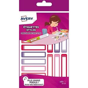 Avery - 30 duurzame zelfklevende etiketten voor het markeren van pennen, potloden, viltstiften. Perfect voor school, kleuterschool, universiteit. Roze/paars design