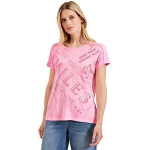 Cecil B320056 T-shirt voor dames, korte mouwen, bedrukt, Neon Roze