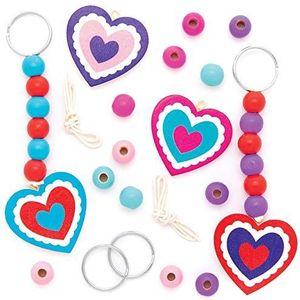 Baker Ross Sleutelhanger en houten hart bedels kits voor tas (4 stuks) -Valentijnsdag knutselen voor kinderen, AT358