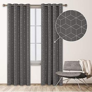 Deconovo Zilverkleurige gordijnen met ogen, warmte-isolerend, voor slaapkamer, ramen, 2 stuks, polyester, lichtgrijs, 135 x 260 cm