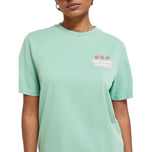 Scotch & Soda Cotton in Conversion Regular Fit T-shirt met borstillustratie, dames T-shirt, Sea Green 1966.