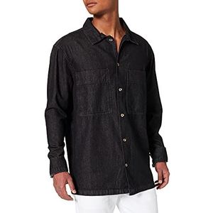 Urban Classics Oversize denim overhemd voor heren, Zwarte steen gewassen.
