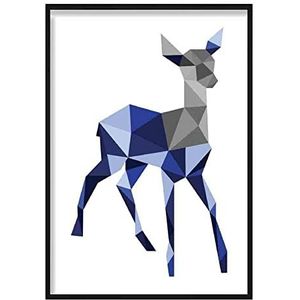 Artze Wall Art Poster: Poly Young Stag poster, geometrisch design, marineblauw/grijs, 30 x 40 cm (breedte x hoogte)