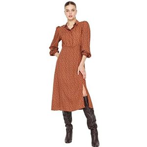 Trendyol Woman Midi Asymmetric Crew Neck Woven Dress Robe, Brown, 40 Femme