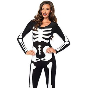 Leg Avenue - 8534601007 - kostuum voor volwassenen - model 85346 - overall motief fluorescerend skelet - maat S - zwart/wit