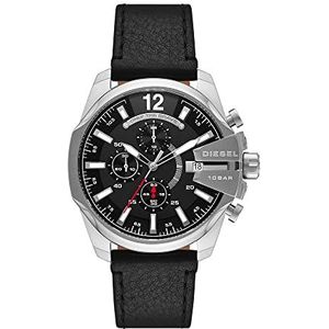 Diesel Baby Chief horloge voor heren, chronograaf uurwerk met siliconen, roestvrij staal of lederen band, Zwart en zilvertint, DZ4592-AMZUK