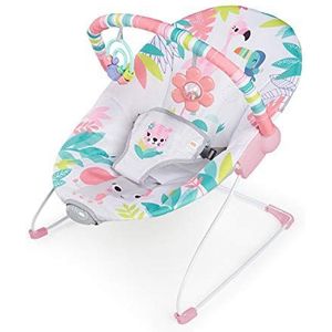 Bright Starts, babywipstoel en schommelstoel Flamingo Vibes – schommelbank met rustgevende trillingen, 7 melodieën, speelboog met 2 speeltjes, 3 punten, roze, vanaf de geboorte tot 9 kg