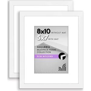 Americanflat 2 stuks fotolijsten 20,3 x 25,4 cm in wit met 12,7 x 17,8 cm passe-partout - met plexiglas afdekking, zaagtandhaak voor horizontale of verticale weergave