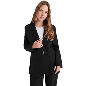 Trendyol Damesblazer, effen, reverskraag, zwart, 62, zwart.