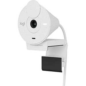 Logitech Brio 300 Full HD webcam met afgedekte lens, ruisonderdrukkende microfoon, USB-C, gecertificeerd voor zoom, Microsoft Teams, Google Meet, automatische lichtcorrectie, wit