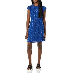 Amazon Essentials Robe droite légère en georgette pour femme, coupe décontractée, col fendu et manches flottantes, bleu vif, taille XS