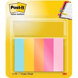 Post-it Notitiemarkers, kleurverzameling, 15 mm x 50 mm, 50 vellen/blok, 5 blokken/verpakking, 7100259442, meerkleurig