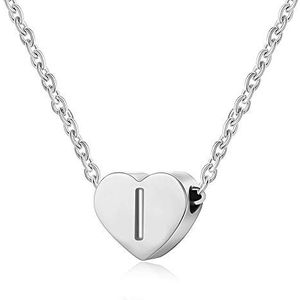 AFSTALR Halsketting met initialen in hartvorm, voor dames en meisjes, personaliseerbaar, zilverkleurig, Roestvrij staal