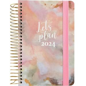 Grafoplás Jaarplanner 2024, A6, Silky design, Spaans, weekweergave, 10,5 x 14,9 cm, met spiraalbinding, hardcover, gevoerd met bedrukte stof, elastische sluiting, perfect voor het beheer van je