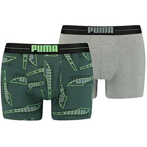 PUMA Boxershorts voor heren met strepen in dubbelverpakking met all-over print, Green Combo