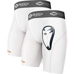 Shock Doctor 2 stuks compressieshorts met bio-flex-beschermkap voor heren, honkbal, hockey, lacrosse, enz, Wit.