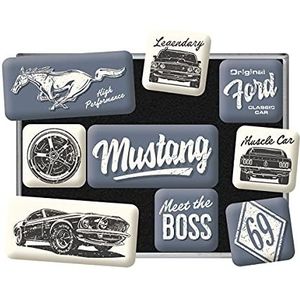 Nostalgic-Art Ford Mustang koelkastmagneten, retro, boss, cadeau-idee voor autofans, magneetset voor vintage magneetbord, 9 stuks