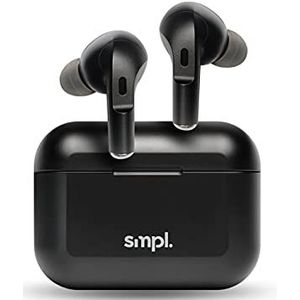 Smpl - ANC actieve ruisonderdrukkende in-ear hoofdtelefoon, Bluetooth 5.0, 30 uur muziek, 1-staps synchronisatie en intelligente touch-bediening, met oplaadbox, zwart