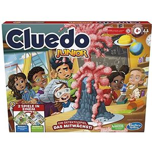 Hasbro Cluedo Junior speelbord, 2 zijden, 2 spellen in één detectivespel voor kinderen, gezelschapsspel voor kinderen, junior spellen