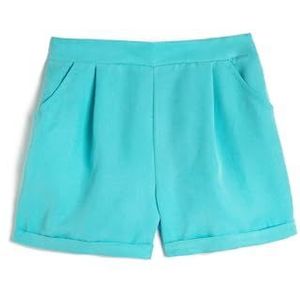 Koton Short pour fille avec ceinture élastique et poche en tissu modal et détails plissés, Bleu (641), 7-8 Jahre