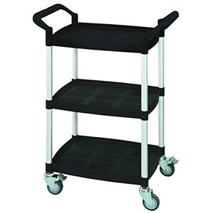 T-EQUIP SKMW-430-S kunststof trolley met 3 verdiepingen, 65,5 x 37 x 90 cm, draagkracht 100 kg, schuifwielen, transportwagen, trolley, rolwagen, zwart