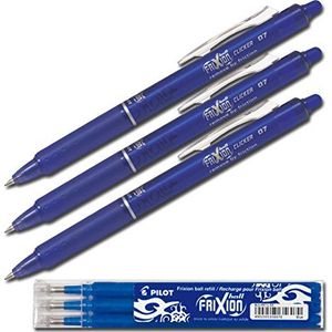 Pilot Frixion Balpen, uitwisbaar, zwart, blauw, 3 pennen + vullingen