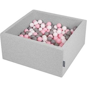 KiddyMoon 90 x 40 cm, 300 ballen met een diameter van 7 cm, vierkant ballenbad voor baby's, gemaakt in de EU, lichtgrijs: wit/grijs/poederroze