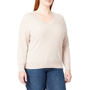 Tommy Hilfiger CRV Wool Cashmere V-NK Sweater Pullover Dames, White Dove Heather, 52, White Dove Heather
