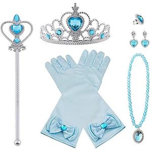 Vicloon Princess Elsa Dress Up Accessories, 7 Stuks Princess Dress-up Party Accessories, Prinses Verkleden Geschenk Prinses Kroon Toverstaf Handschoenen Oorring Halsketting