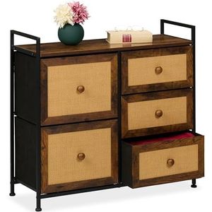 Relaxdays ladekast - 5 lades - rotan look - metalen frame - 77 x 85 x 31,5 cm - slaapkamer