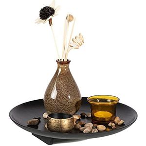 Lachineuse - Zen decoratieve kaarsenschaal - woondecoratie met kleine vaas en gedroogde bloemen - diameter 25 cm - voor kantoor, salontafel - Aziatisch decoratief object - cadeau-idee - rond