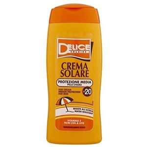 DELICE SOLAIRE Crème solaire protection moyenne SPF20 250 ml, protection solaire résistante à l'eau, filtres UVA/UVB, testé dermatologiquement